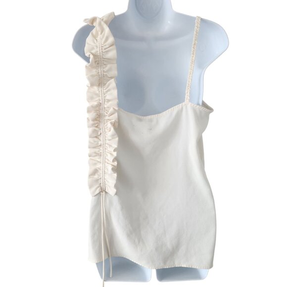 Jason Wu Collective Cream Chiffon Top Ruffle Shoulder Strap Size 8 FLAWED - Picture 7 of 9